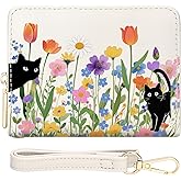 YINHEXI Small Wallets for Women with Credit Card Holder RFID Blocking Womens Wristlet Bifold Wallet with ID Window(Cat Flower-3)