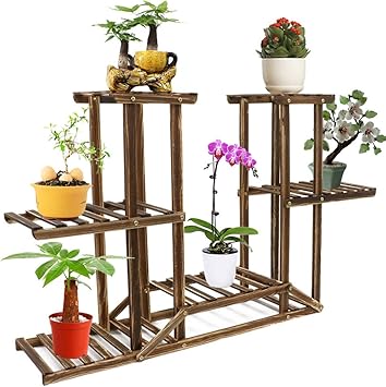 Amazon Com Jedajeda Wood Bamboo Metal Outdoor Patio Shelf Flower
