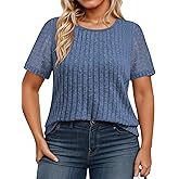 DOLNINE Women's Plus Size Summer Tops Fashion Lace Short Sleeve Shirts Trendy Comfy Tunic Dressy Casual Crewneck Blouses