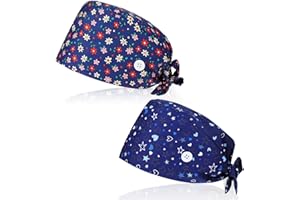GJINXI Heclia 2PCS Women Nurse Caps, Elastic Tie Back Scrub Cap, Nursing Working Caps with Adjustable Elastic Sweatband, Adjustable Sweatband Bouffant Hats, Breathable No-Slip Surgical Hat for Dentist Nurse