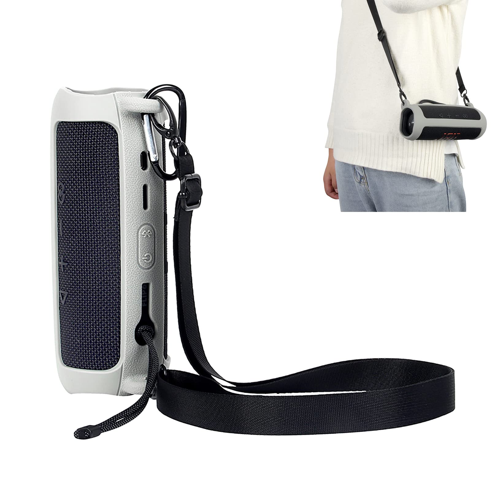 Case for JBL flip 6,JOYSOG Silicone Carrying Case Protect Pouch Sleeve Protector Cover Travel Bag with Shoulder Strap for JBL FLIP 6 Bluetooth Speaker (Grey)