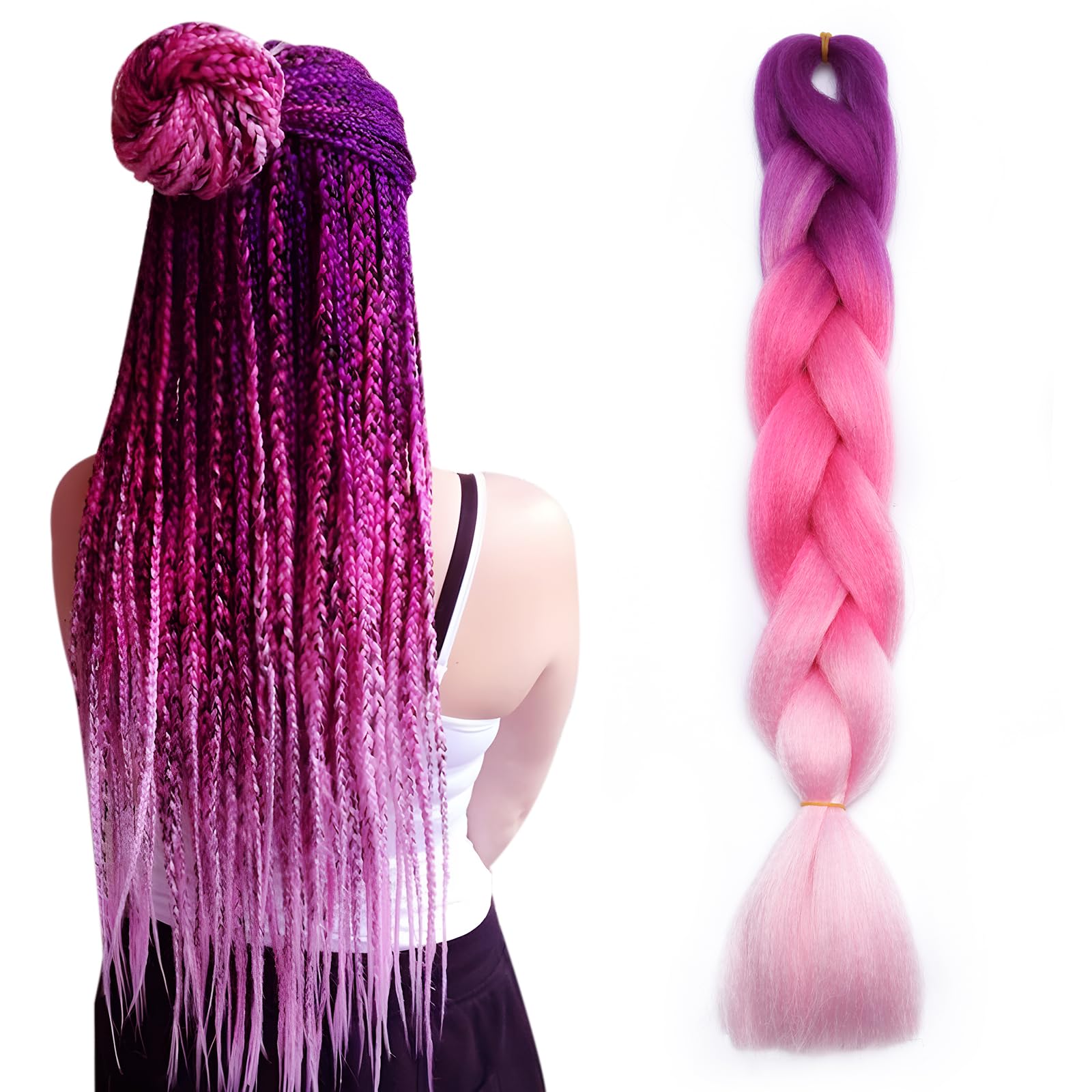 Ombre 4 Tones Braiding Hair Extensions Jumbo Braids Hair Extension Jumbo Braiding for Twist Braiding 24",1 Bundles - Purple to Peach Pink to Pink