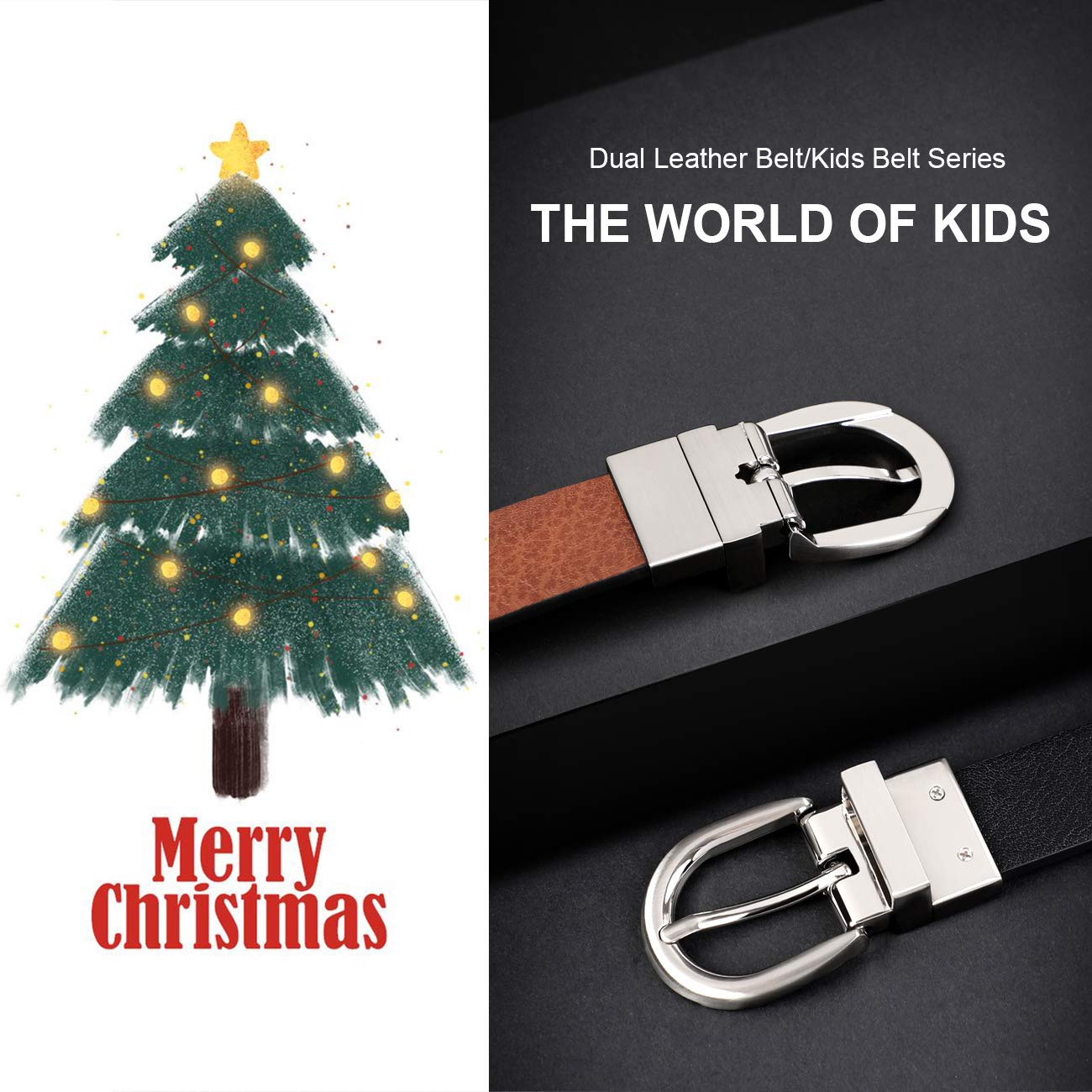 Kid Boy\'s Reversible Belt, JASGOOD kids Leather Casual Dress Belt for Jeans Pants with Alloy Buckle (Black/Brown,Pant Size 23-27 Inch)