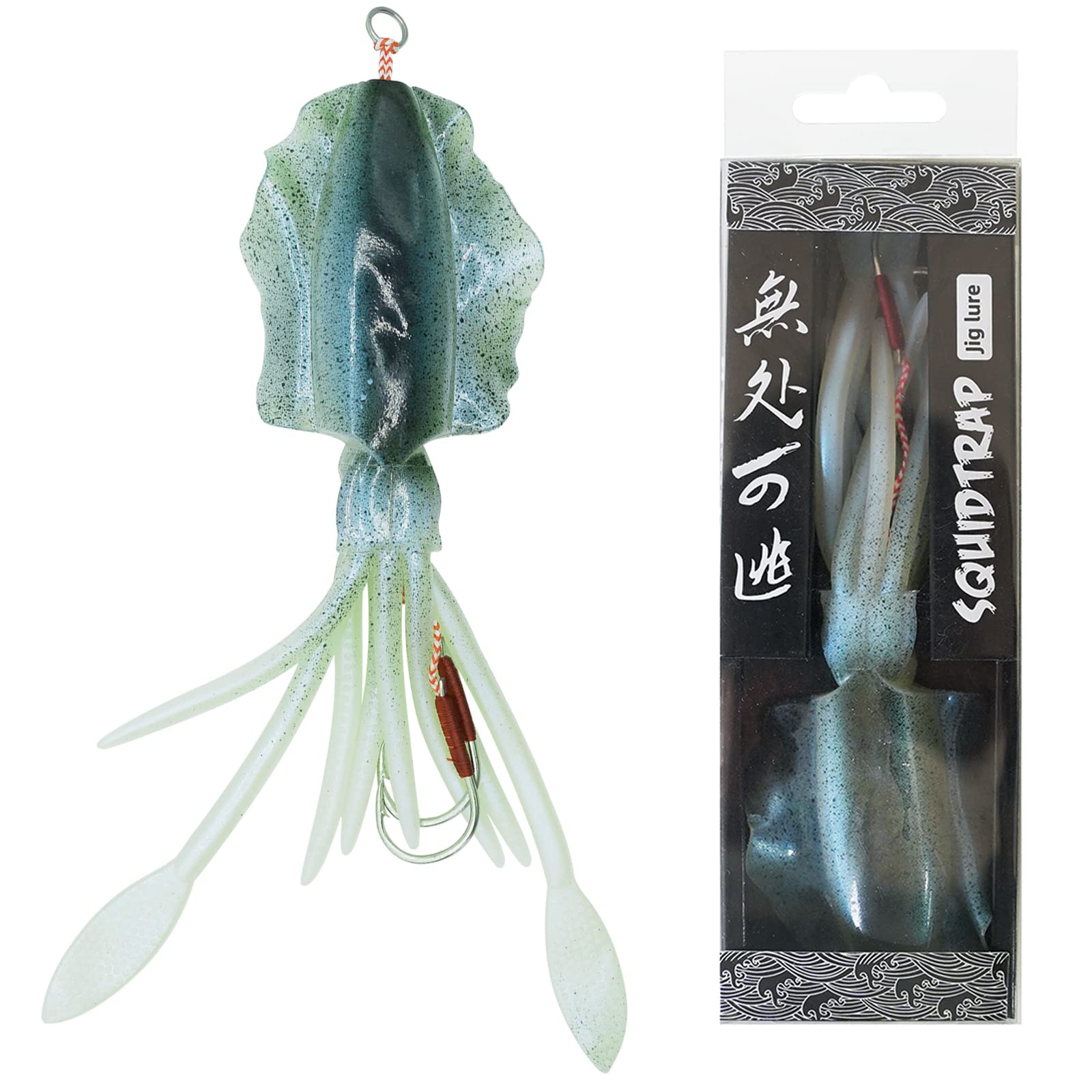Squid Trap Fishing Lures for Saltwater Soft Artificial Rigged Squid Jig Trolling Lures with UV Glow Sea Offshore Fishing 7''/3.5 oz (A)