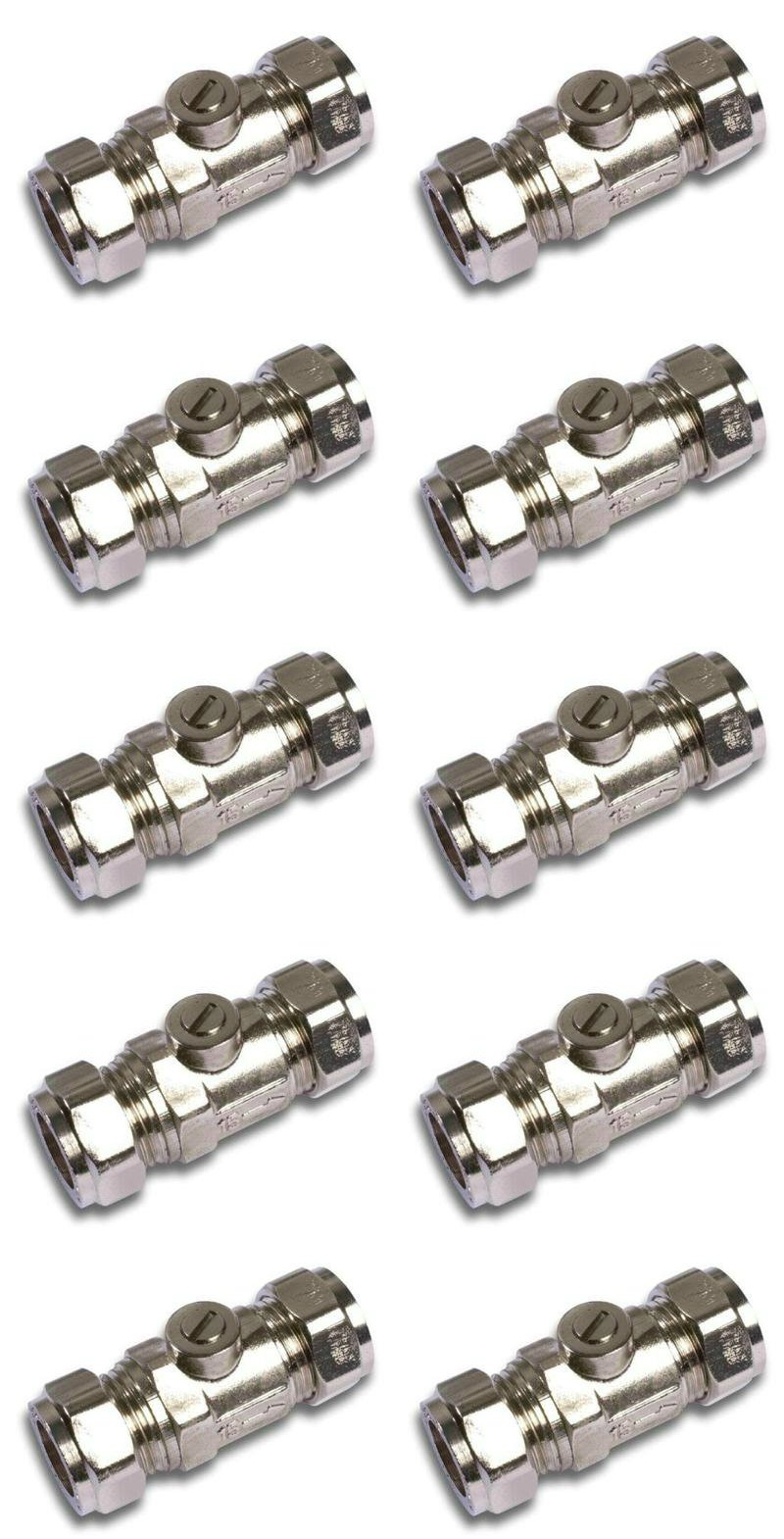 10 Pack Chrome Plated 15mm Full Flow Bore Isolating Isolation Valve Heavy Pattern Compression Joint