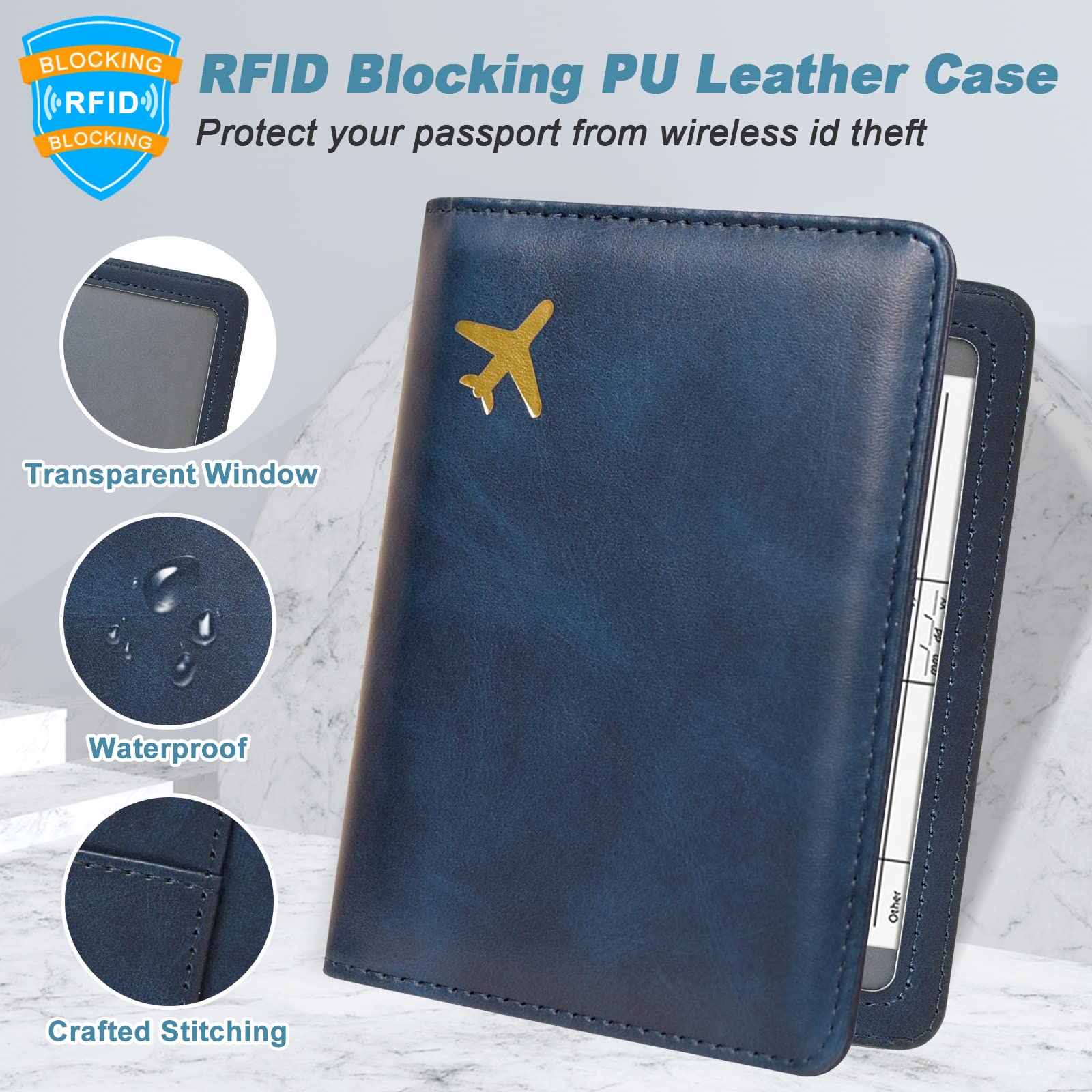 DMLuna Passport Holder, Premium PU Leather Travel Passport Wallet RFID Blocking Passport Cover Case Travel Documents Organizer with Pen Holder, for Women and Men