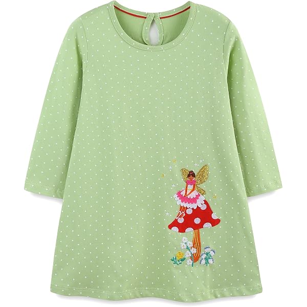Hongshilian Abito Bambina In Puro Cotone A Maniche Lunghe – Vestito Casuale Con Simpatico Motivo Animale, Morbido E Comodo, Per 2-8 Anni (Taglie 2-3 Fino A 7-8 Anni)