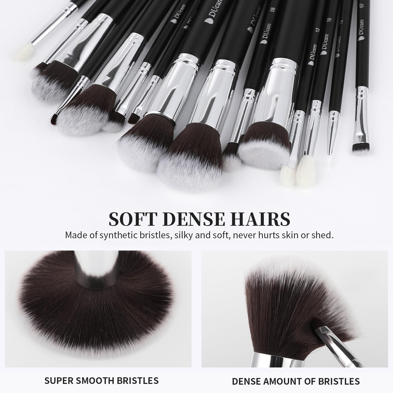 DUcare Makeup Brushes with Bag,15Pcs Christmas Makeup Brush Set Travel Kabuki Foundation Blending Blush Eyeliner Shadow Brow Concealer Brushes Kit