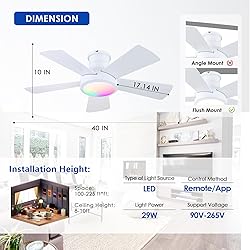 Ceiling Fans with RGB LED Lights, Modern Low