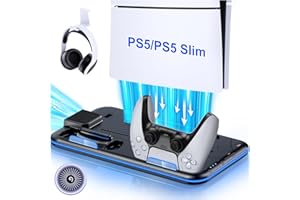 AIFASTERFLY Cooling Station for PS5 / PS5 Slim Console, Vertical Stand with Dual Controller Charger for PlayStation 5, 3-Level Cooling Fan for PS5/ 2023 PS5 Slim, Charging Station for PS5, Black