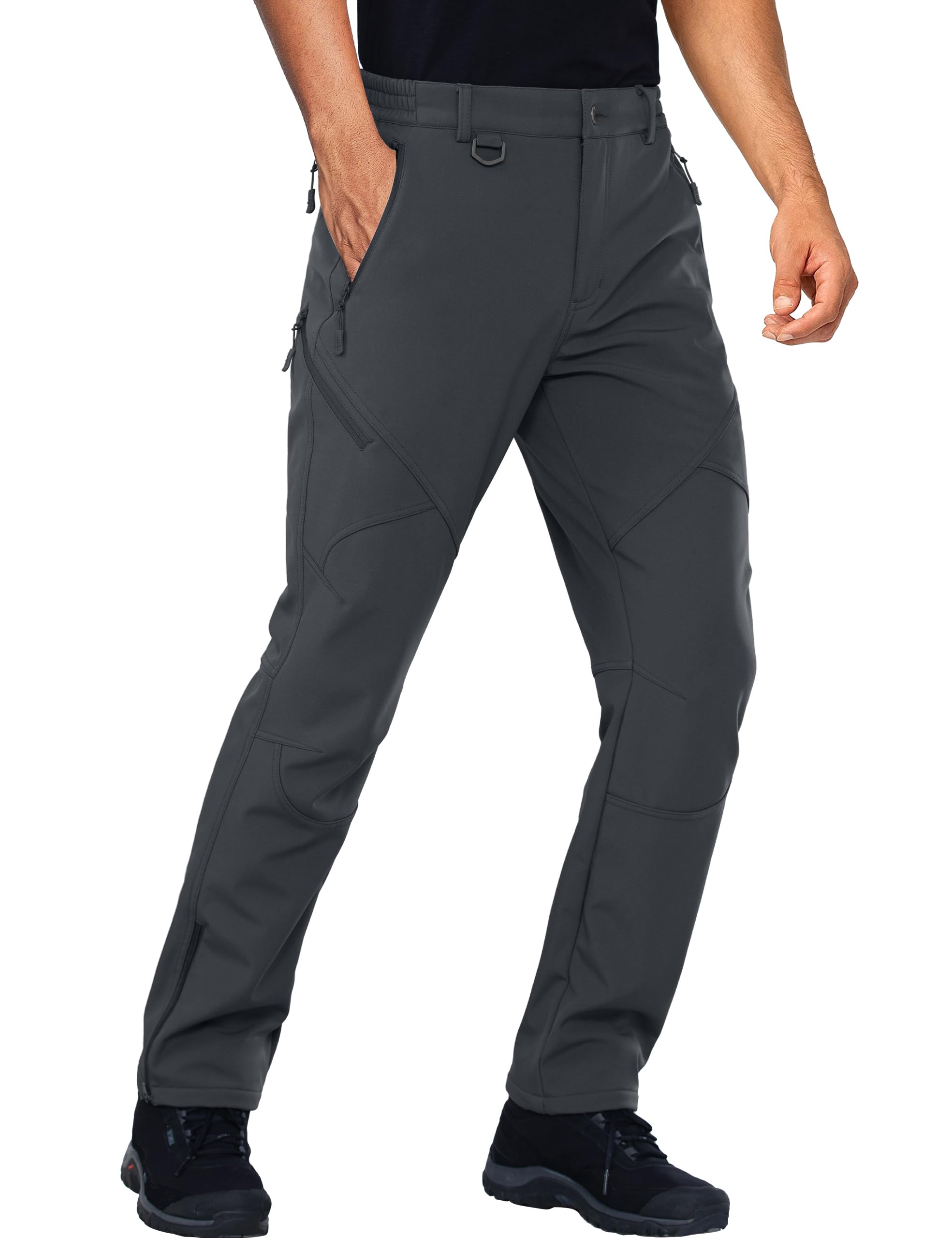 Stlight Mens Snow Ski Water Repellent Softshell Pants for Winter Hiking Fleece Lined Bottom Leg Zipper with 6 Zip Pockets(Dark Grey 34W/36L) Image