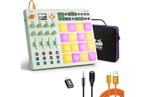 Synido Wireless MIDI Pad Controller, USB Rechargeable Beat Maker Machine for Music Production Professional with 16 RGB Beat Pad, OLED Screen, 16 Step Sequencer, MIDI In/Out/Thru