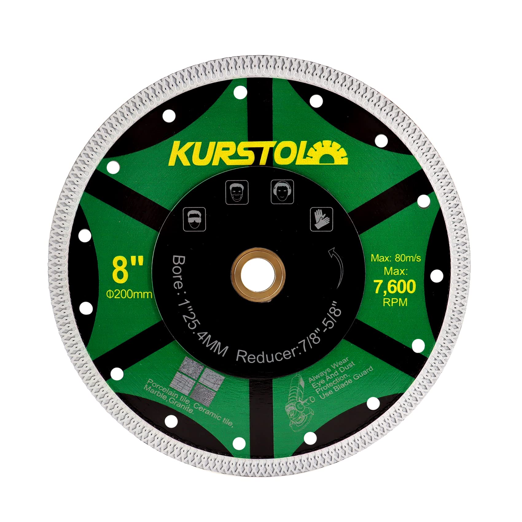 KURSTOL Tile Porcelain Diamond Blade - 8"/200mm Super Thin Diamond Cutting Disc Wheel,Arbor 7/8"-5/8" for Ceramic Granite,Marble Angle Grinder Tile Saw Blade
