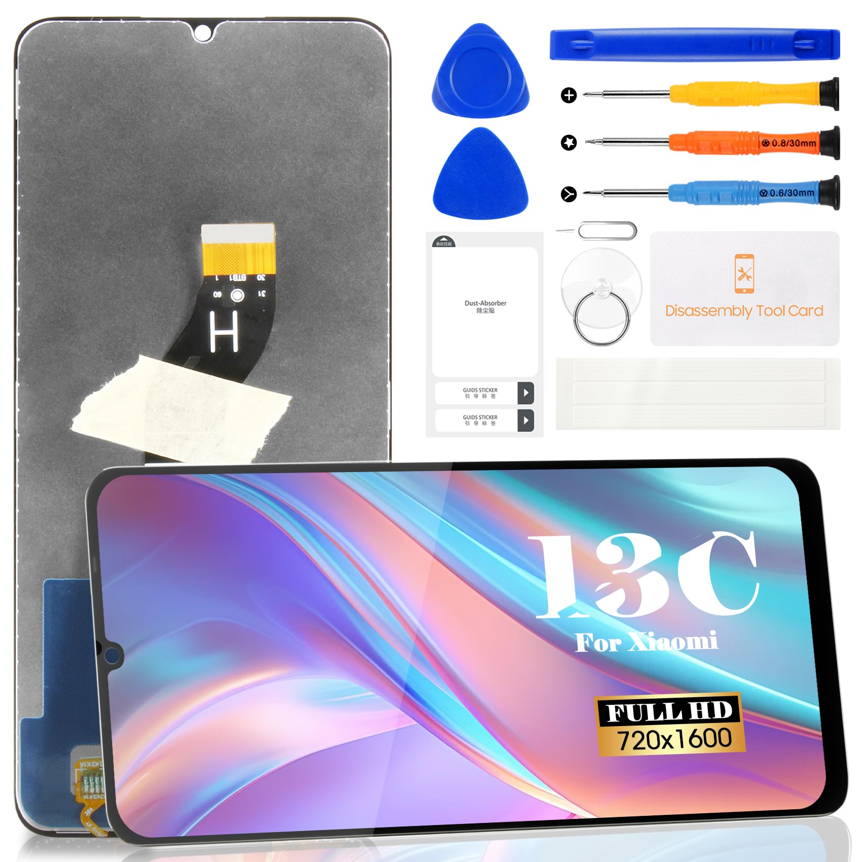 For Xiaomi Redmi 13C LCD Display For Xiaomi Redmi 13C Screen Replacement 23100RN82L 23106RN0DA 23108RN04Y Touch Digitizer Assembly Repair Kits (Black,Without Frame)