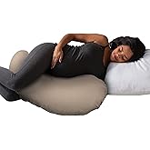 Boppy Cuddle Pregnancy Pillow with Removable Organic Cotton Cover - Compact Ergonomic Maternity Pillow, Versatile Support, Great Side Sleeper Pillow, Washable, with Cooling Rayon Cover - Biscuit