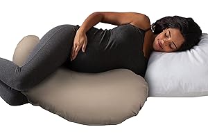 Boppy Cuddle Pregnancy Pillow with Removable Organic Cotton Cover - Compact Ergonomic Maternity Pillow, Versatile Support, Great Side Sleeper Pillow, Washable, with Cooling Rayon Cover - Biscuit