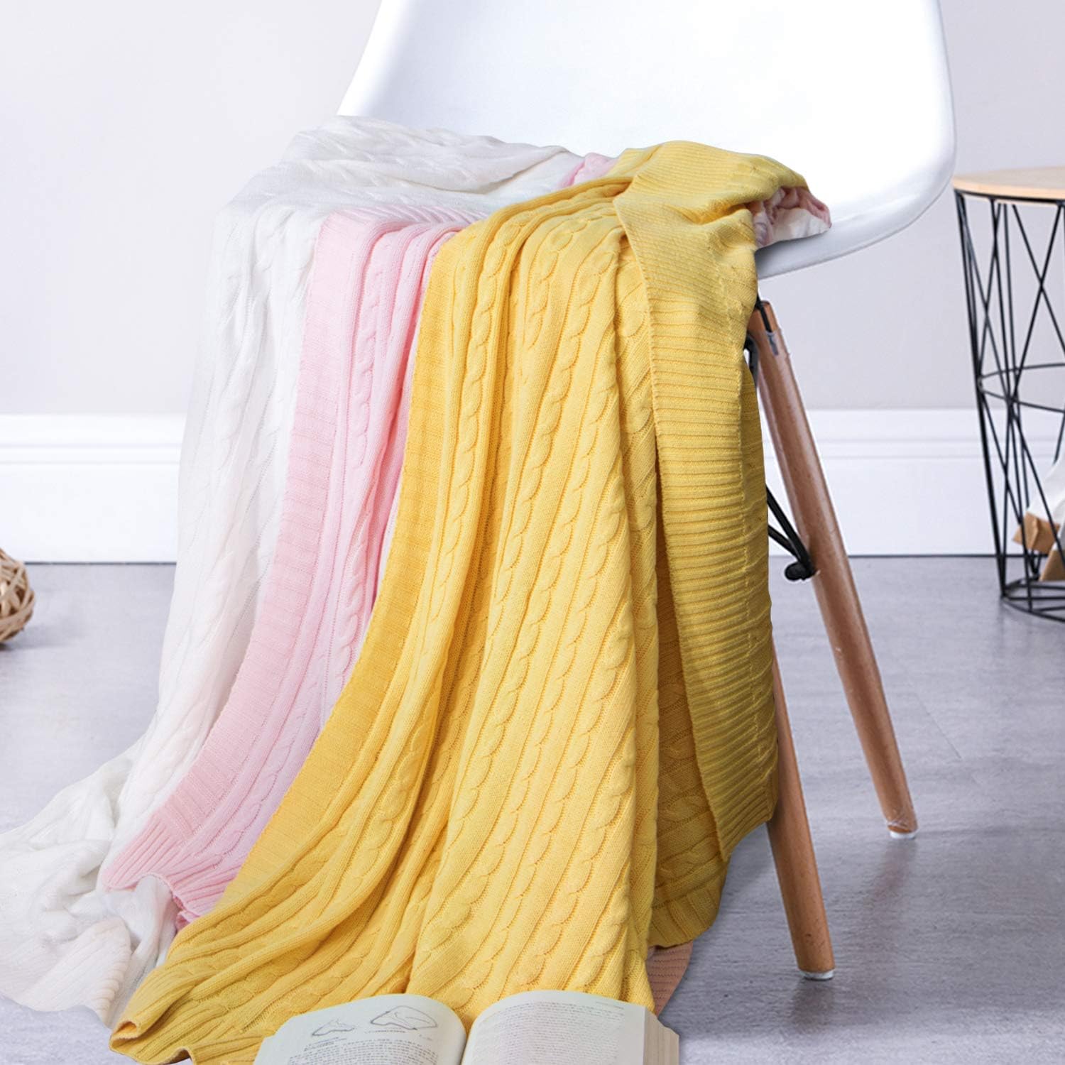 NTBAY 100% Pure Cotton Cable Knit Throw Blanket, Super Soft Warm 130x170 Knitted Throw Blanket for Couch Sofa, Chair, Bed - Image 5