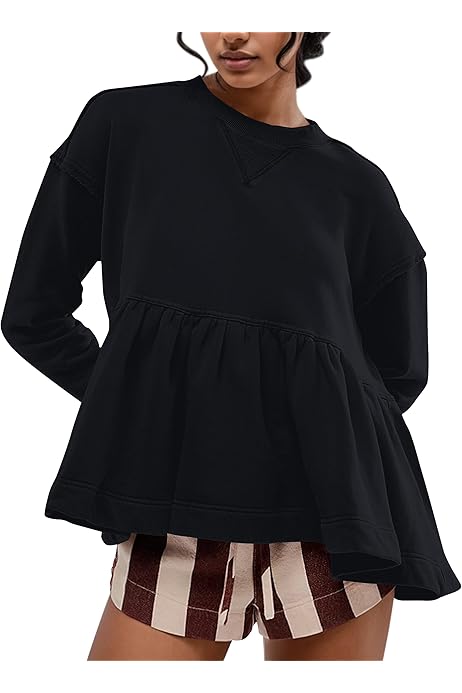 トップス Acka. peplum loose sweat black Peplum Zip Up - Black トップス Acka. peplum loose sweat black Peplum Zip Up - Black