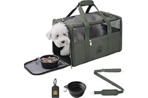 Petradise Luxury Pet Carrier for Dogs, Cats, Puppies - Airline TSA Approved, Durable Anti-Scratch Fabric, Soft-Sided, Consistent Airflow, Foldable Design, Cushion Pad, Travel (Olive Green, Medium)