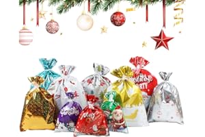 ANYSENT Drawstring Christmas Gift Bags with Ribbon,2025 New Reusable Foil Gift Bag, Durable Decorative Bags for Celebrations, Portable Multicolor Gifts Pouches for Birthday Holiday Party (A Set/30pcs)