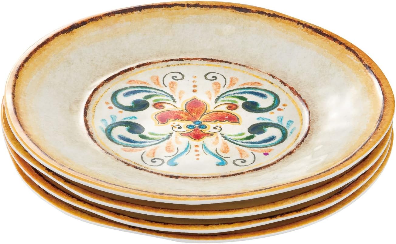 Supreme Housewares Gourmet Art 4-Piece Tuscany Melamine 9-inch Salad Plate, S/4, Yellow