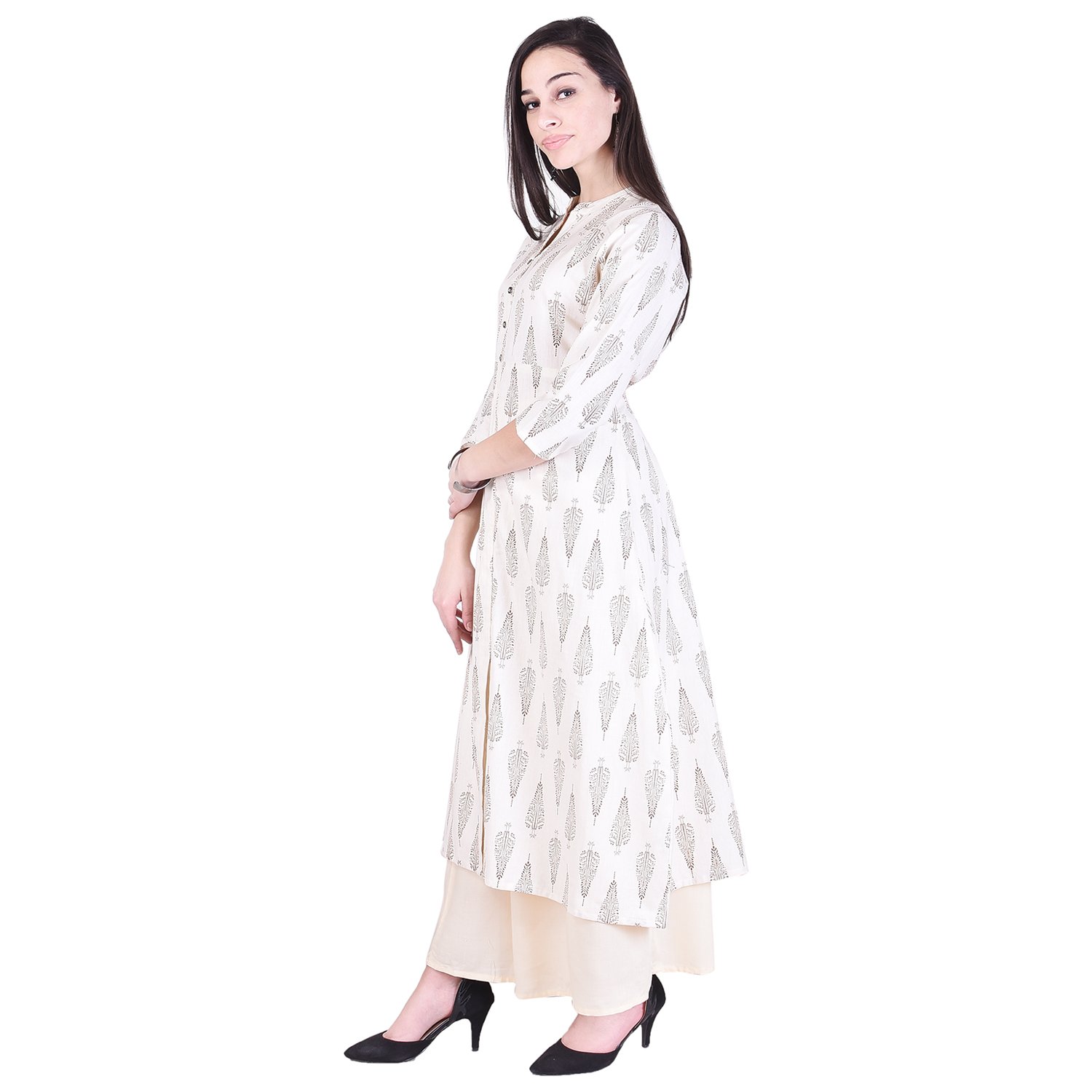 twin feet women's cottonstraight kurti with palazzo (pack of 2)(kp0062brown-white)