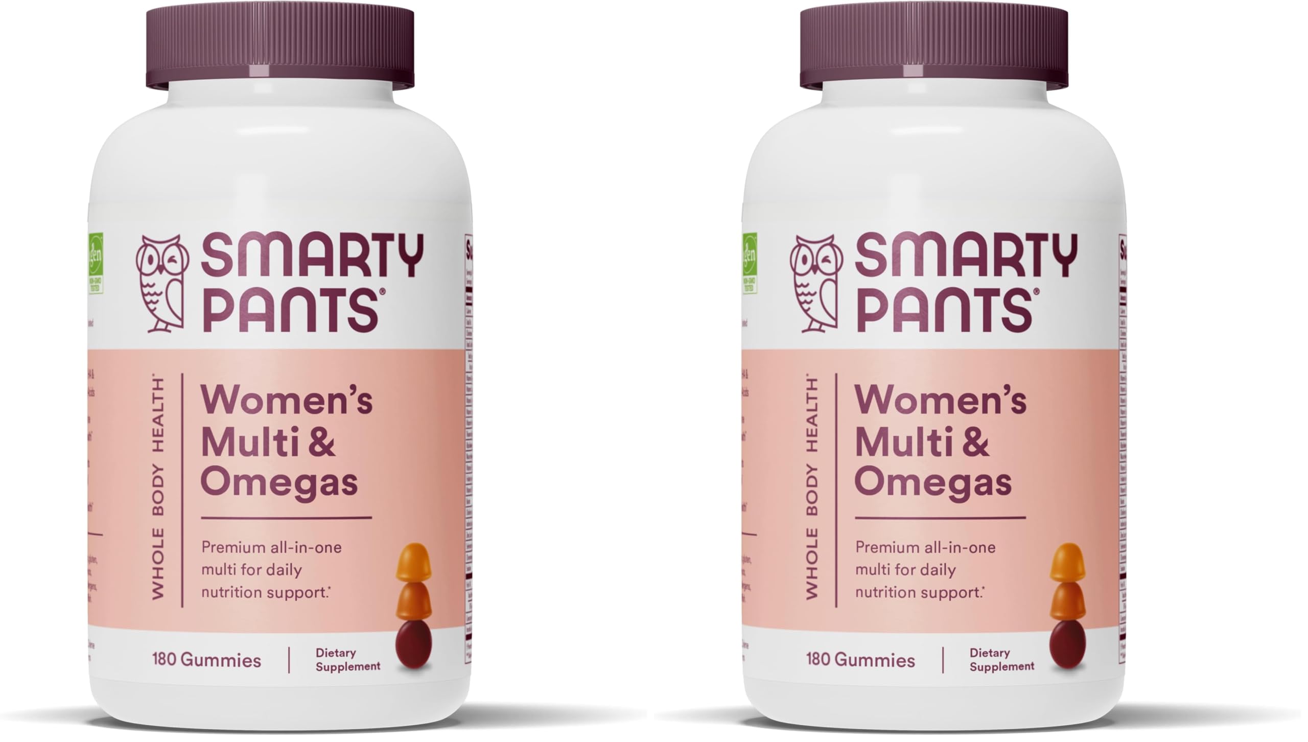 SmartyPants Women’s Multivitamin Gummies: Omega 3 Fish Oil (EPA/DHA), Methylfolate, CoQ10, Vitamin D3, C, Vitamin B12, B6, A, K & Zinc, Inositol, Gluten Free, (30 Day Supply), 180 Count (Pack of 2)