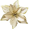 KEPATO Christmas Glitter Poinsettia Christmas Tree Ornaments Pack of 12 (Gold)
