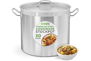 NutriChef Stainless Steel Cookware Stockpot, 30 Quart Heavy Duty Induction Soup Pot with Stainless Steel Lid, Even Heat Distr