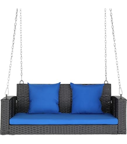 Outdoor Swing 3-Person Wicker Porch Swing With Upgraded Cup Holder