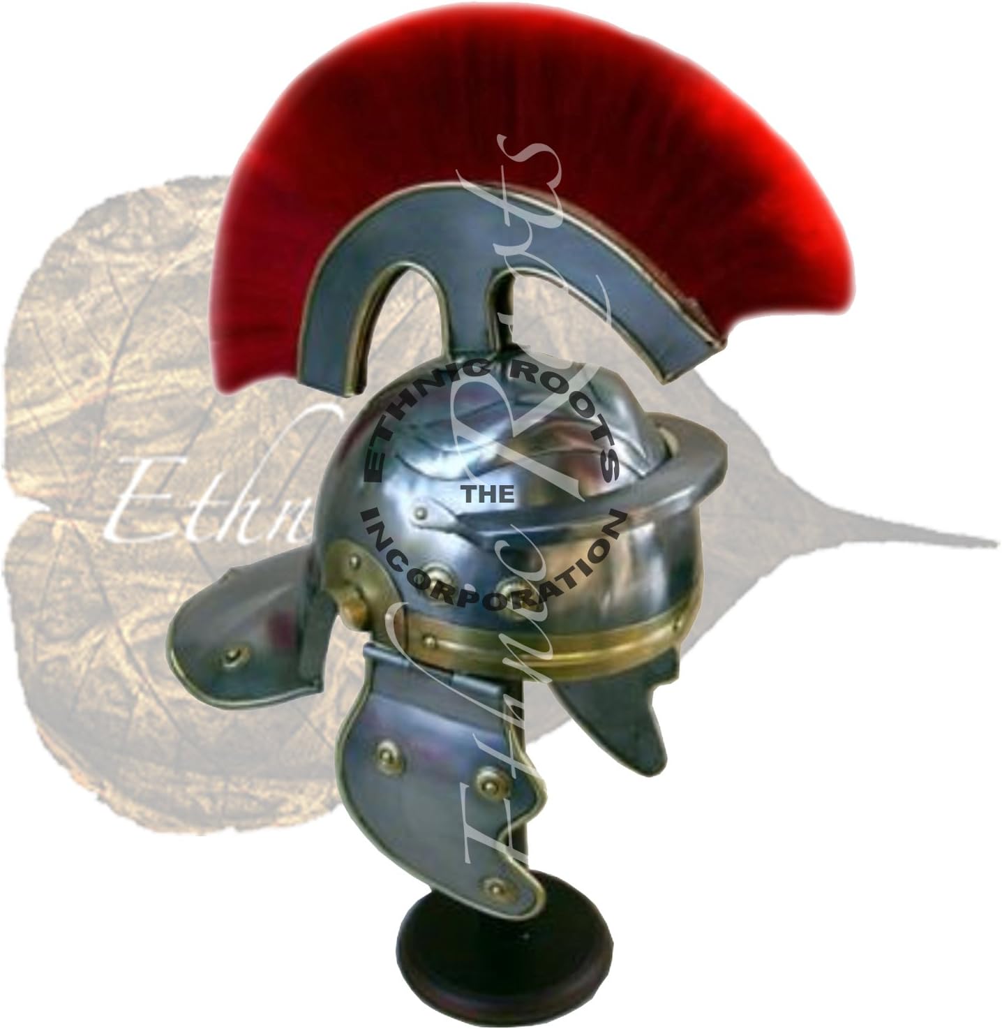 Roman Centurion Helmet (red plume) re-enactment / larp / role-play / fancy-dress + free helmet stand