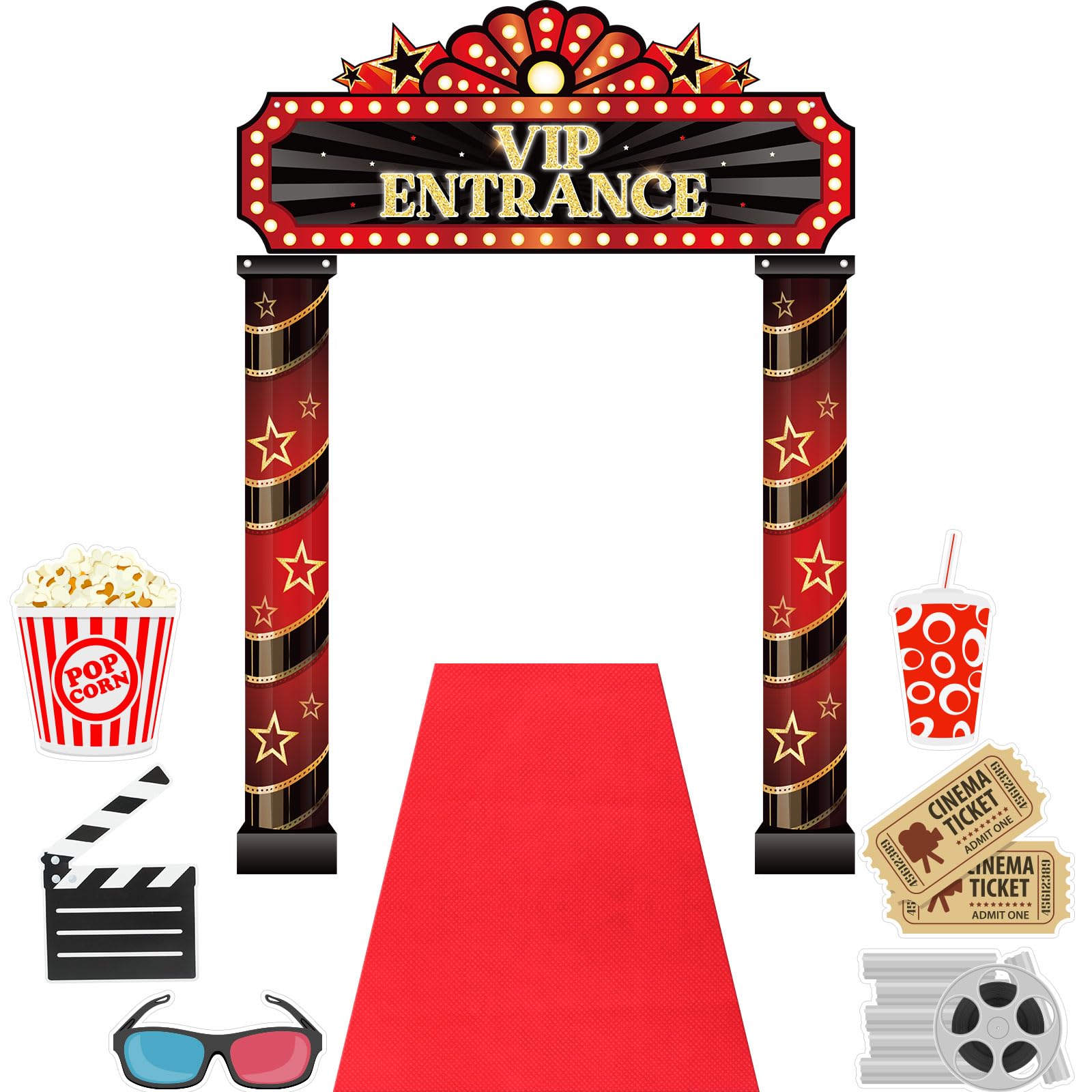 Photo 1 of Peryiter 10 Pcs Movie Night Porch Sign Banner VIP Welcome Porch Sign Banner Red Carpet Party Decoration Movie Theme Theater Birthday Party Supplies