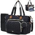Tonyeee Diaper Bag Tote, Large Diaper Bags Waterproof, Hospital Bag for Labor Delivery, Baby Bag with Pacifier Case, Travel Diaper Tote with Changing Pad, Black