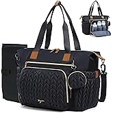 Tonyeee Diaper Bag Tote, Large Diaper Bags Waterproof, Hospital Bag for Labor Delivery, Baby Bag with Pacifier Case, Travel Diaper Tote with Changing Pad, Black