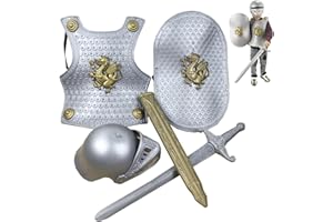 Knight Costume Kids 4PCS/Set Medieval Knight Armor with Helmet, Shield, Sword & Armor, Kids Dress Up Costumes