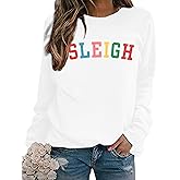MNLYBABY Sleigh Christmas Sweatshirt Women Merry Christmas Holiday Crewneck Long Sleeve Shirts Funny Xmas Pullover Top