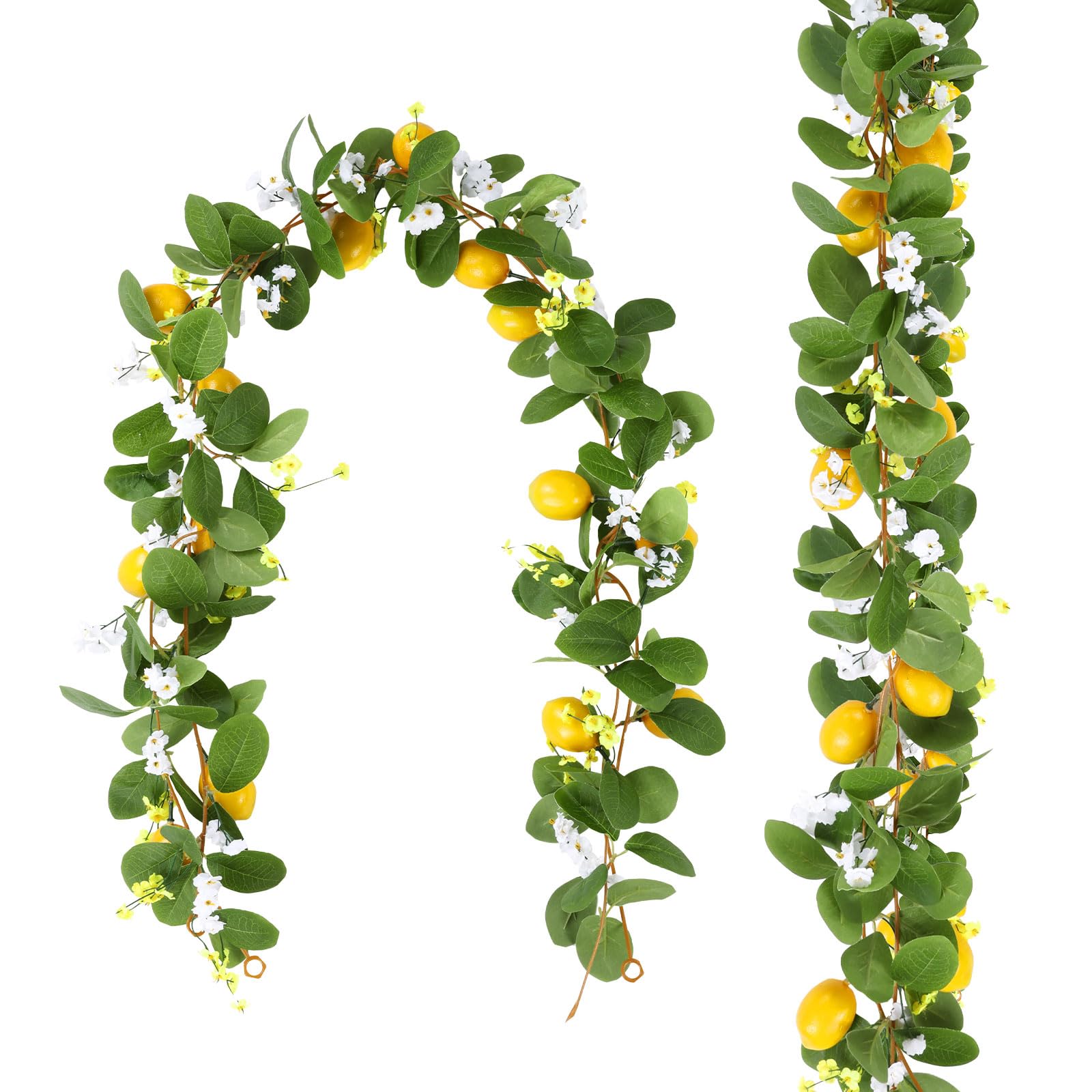 Photo 1 of U'Artlines 2Pcs Total 11 Ft Artificial Lemon Garland Spring Summer Faux Fruit Vine Garlands with Greenery for Door Wall Mantle Wedding Party Table Decorations