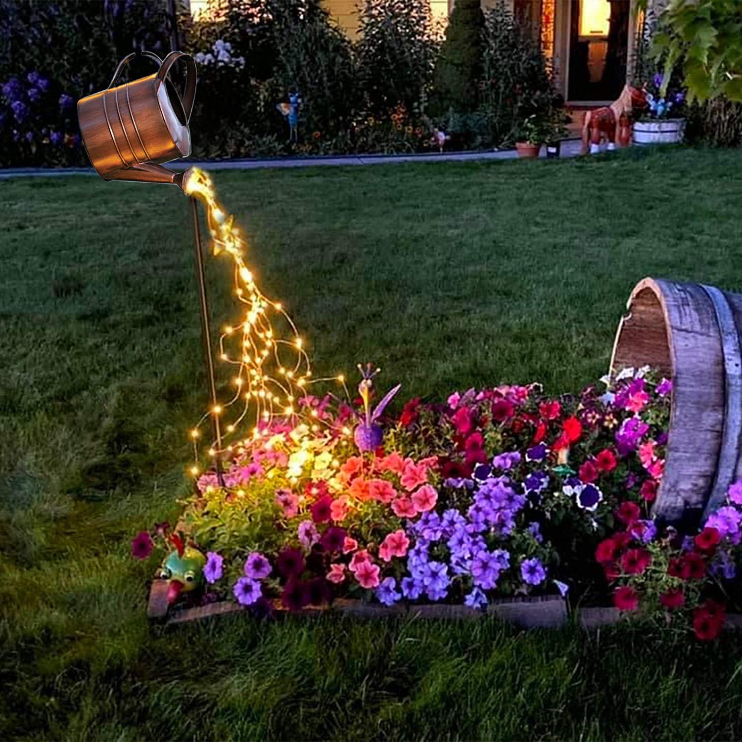 Star Shower Garden Lights Art Light, Outdoor Solar Watering Can Flash Light Decoration with Bracket, Waterproof Christmas LED Fairy Tale Vines String Lamp for Walkway Garden Patio Lawn