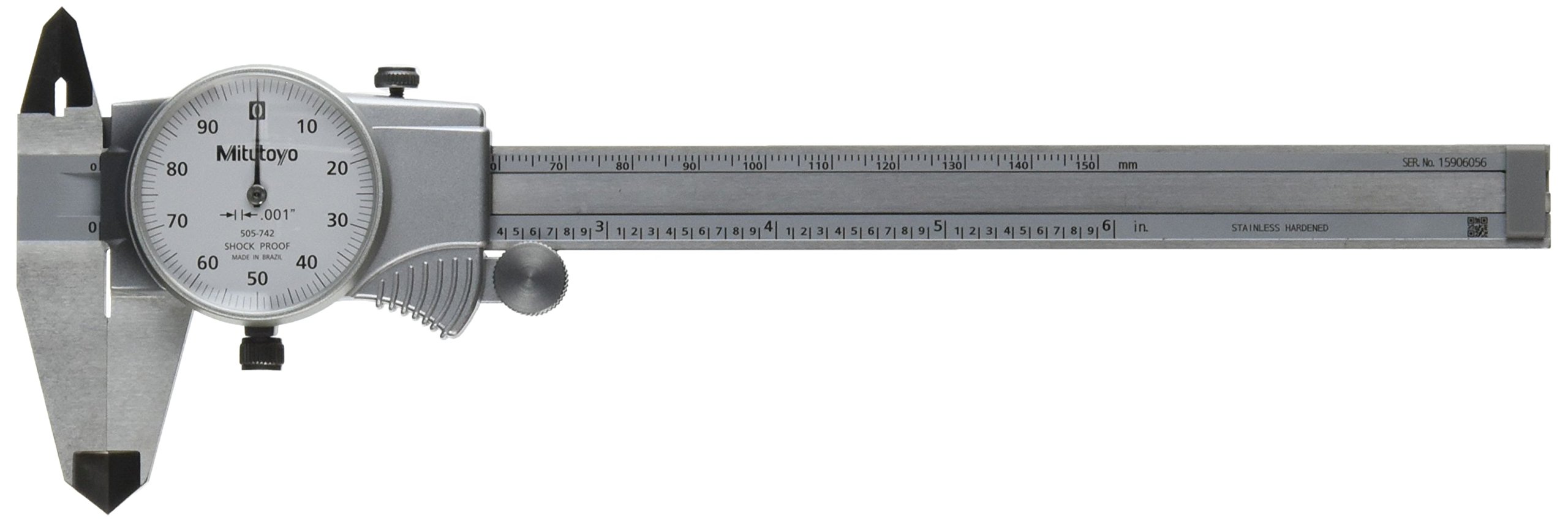 Mitutoyo 505742 Dial Caliper, D6"TX, 0.1" per Rev, 06" Range, 0.001