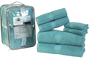 HILLFAIR Premium 600 GSM 6 Piece Towel Set- 2 Bath Towels, 2 Hand Towels & 2 Washcloth - Aqua Cotton Bath Towels -Machine Washable, Hotel Quality Towels,Super Soft & Highly Absorbent Cotton Towels