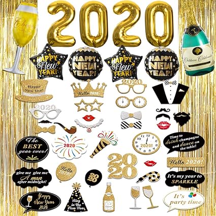 New Years Eve Party Supplies 2020 Foil Balloon Decorations Set Photo Booth Props Tinsel Foil Fringe Curtains For Party Photo Backdrop