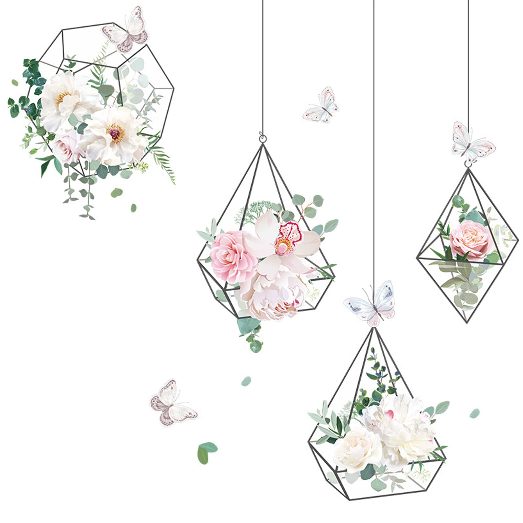 Wall Tattoo Flowers Hanging Wall Sticker Plants Flowers Wall Sticker Flower Pot Art Wall Sticker Wall Pictures Flower Watercolour Wall Sticker for Bedroom Living Room Hallway Window Wall Decoration