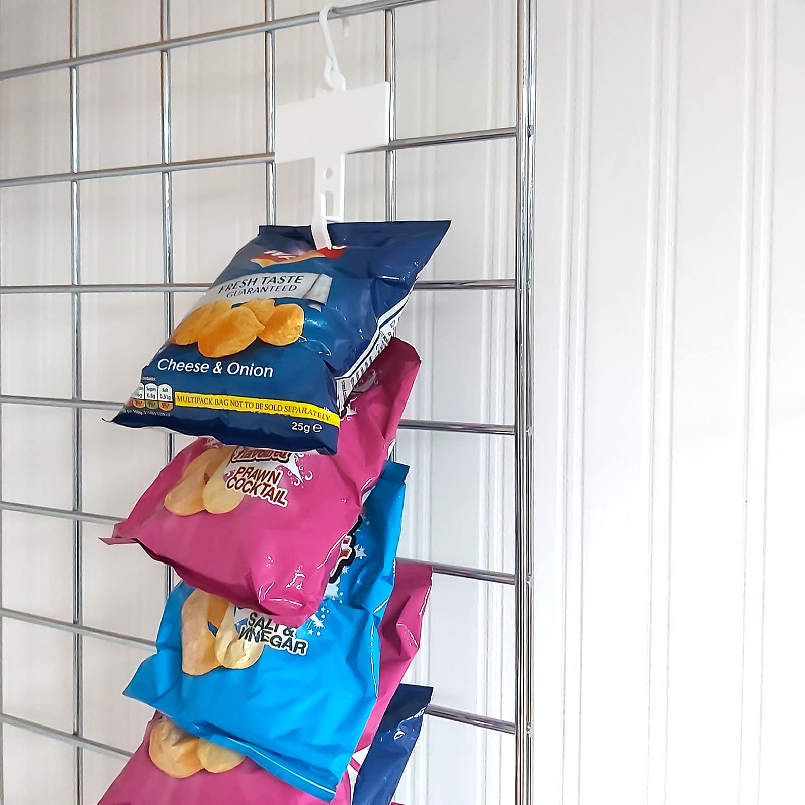 Display Stands Pack of 5 Merchandising Strips - Hanging White Plastic Supermarket Clipstrip 12 Hooks with Header (MS1x5-FBA)
