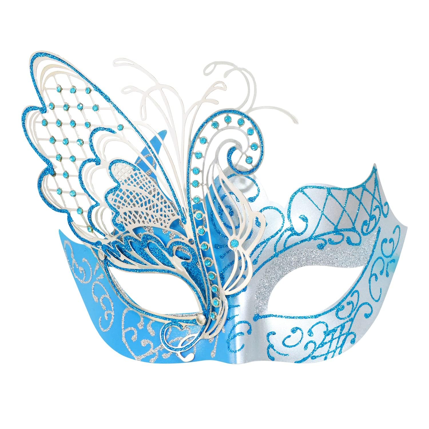 Coddsmz Mysterious Venetian Butterfly Lady Masquerade Halloween Party Mask Evening Prom Ball Mask Bar Costumes Accessory blue & silver