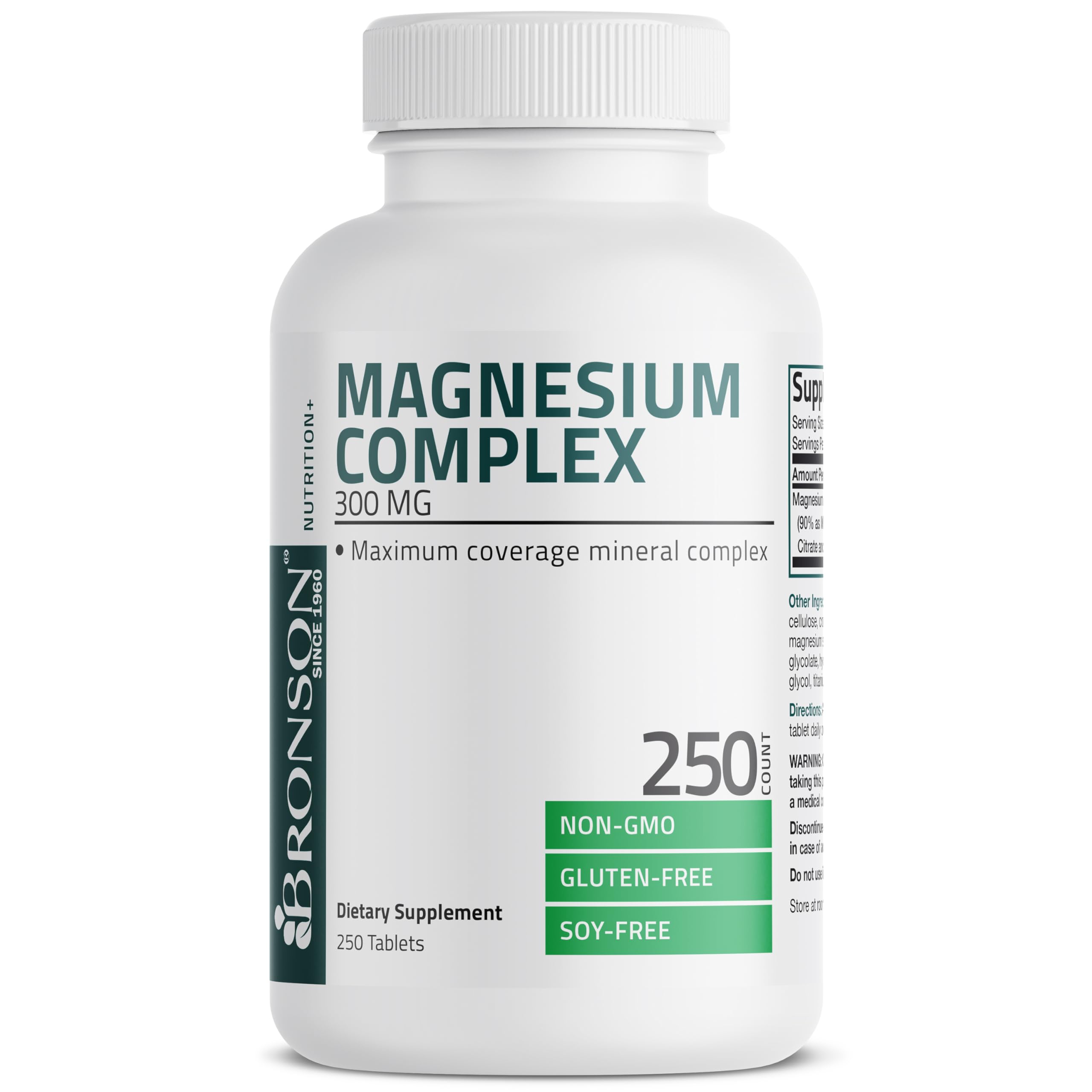 Bronson Triple Magnesium Complex Maximum Coverage 300mg - Non-GMO Formula, 250 Tablets
