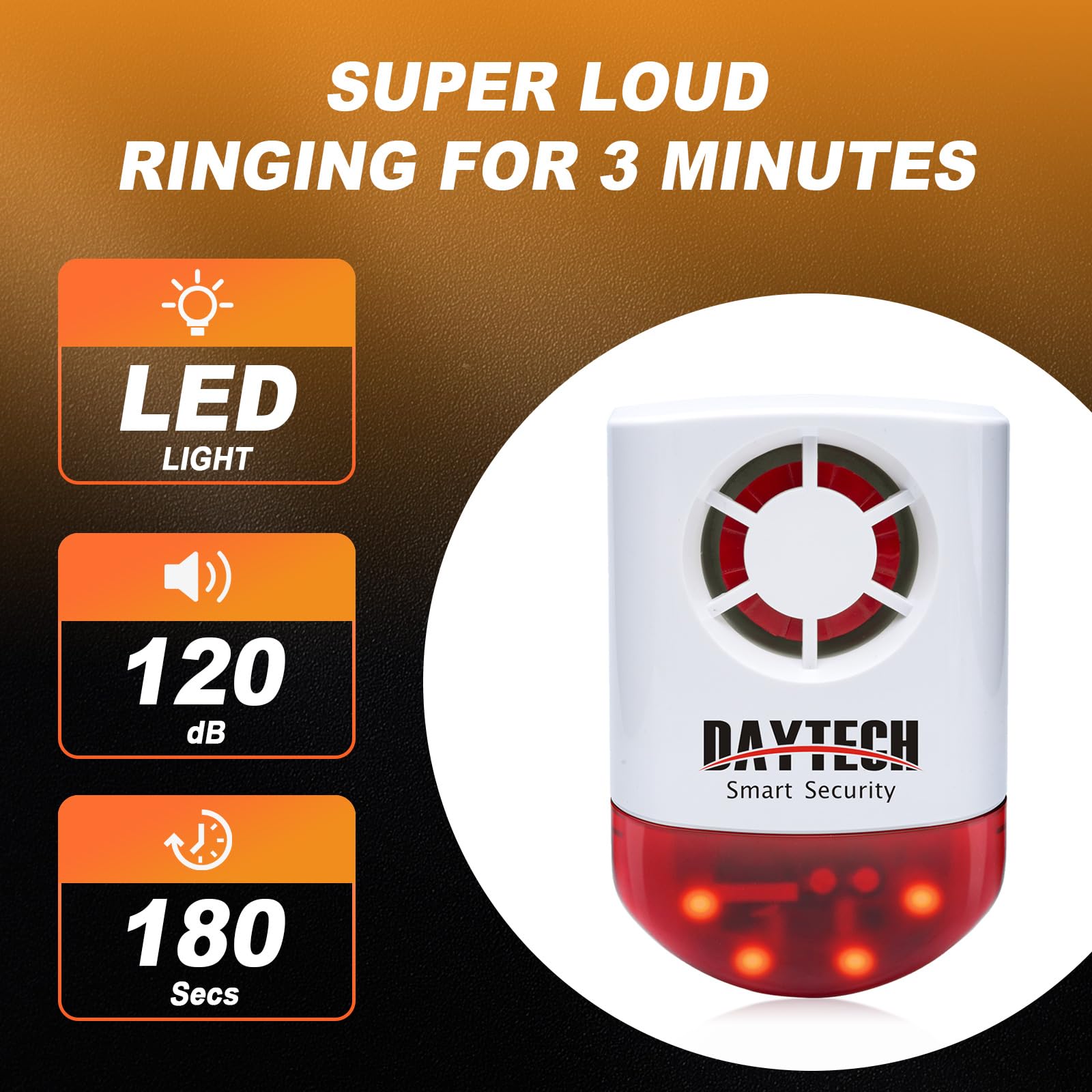 Daytech Wireless Security Alarm System with Strobe Siren - Panic Buttons & SOS Alert for Home, Retail Stores (2 Remotes + 2 Buttons, Loud 120dB, Weatherproof)