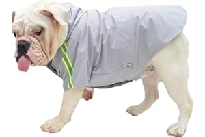 Lovelonglong Fashion Hooded Pet Dog Raincoat, Lightweight Dog Rain Jacket Zipper Closure Rain Poncho with Reflective Strip for English Bulldog American Pit Bulls Gray B-XL