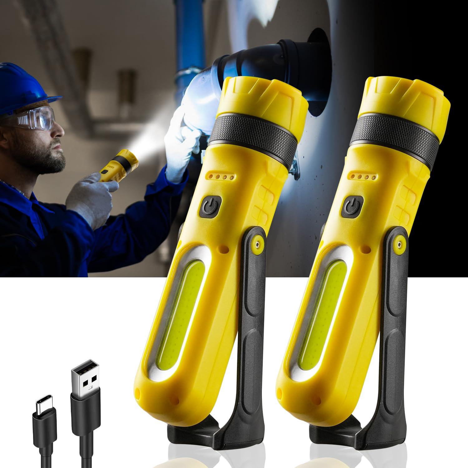 Napatyre LED Rechargeable Torch, Portable Inspection Lamp with Magnetic Base & COB Side Light, 300° Rotate 5 Modes Hand Magnetic Torch for Home Camping Emergency