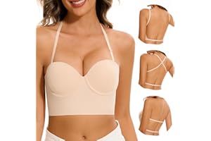 Low Back Bras for Women-Seamless Invisible Backless Bra-Underwire Lightly Lined Balconette Multiway Low Cut Halter Bras