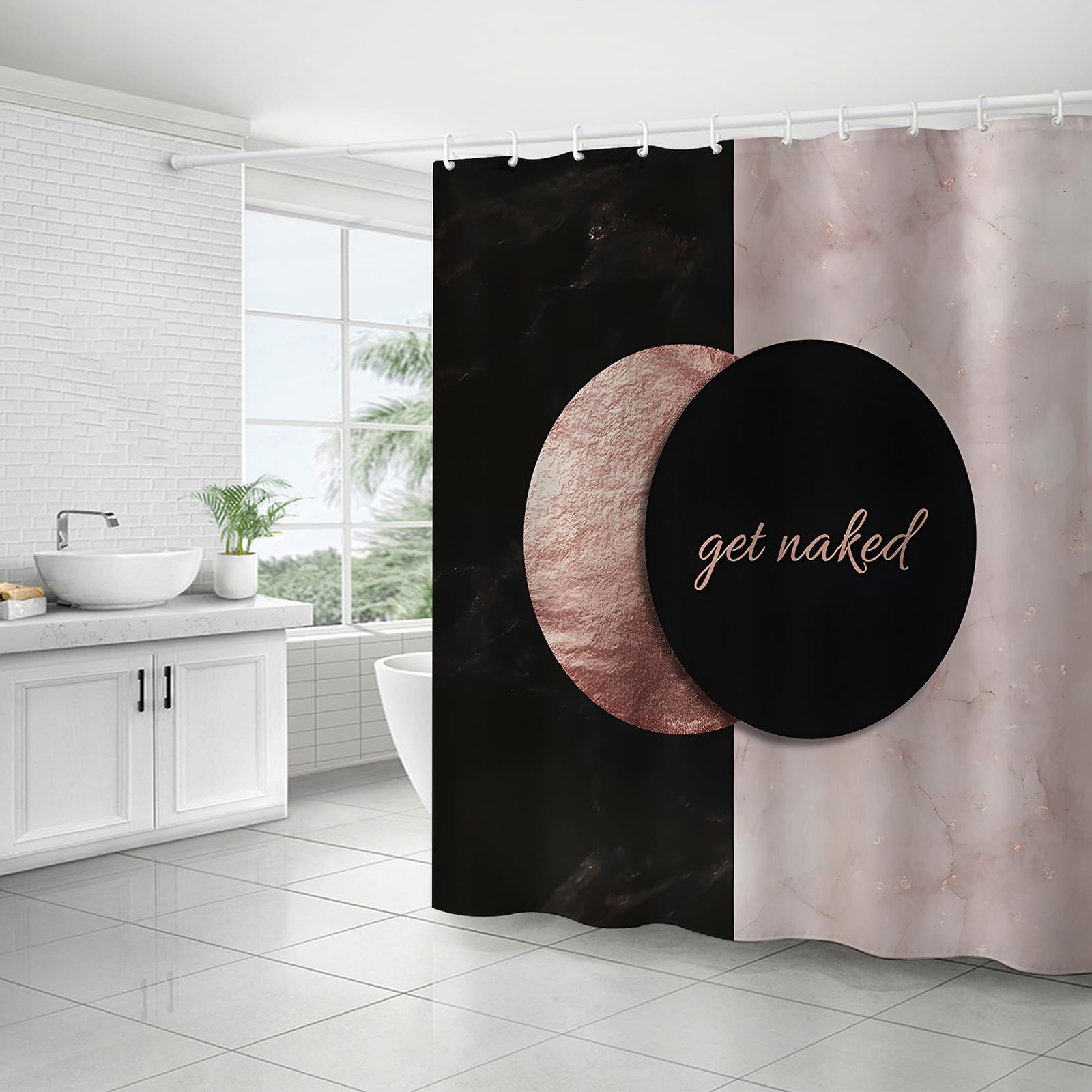 FAIRYGATE Shower Curtain Bathroom Curtains Extra Long Wide Mould Proof Resistant Fabric for Wet Room Bath Black Decor Set Retro Style Fashion Polyester with 12 Hooks B8923